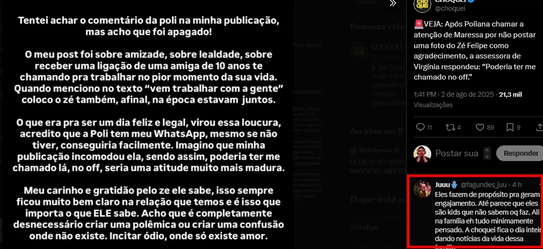 Poliana Rocha Critica Ex-Assessora de Zé Felipe e Recebe Resposta à Altura
