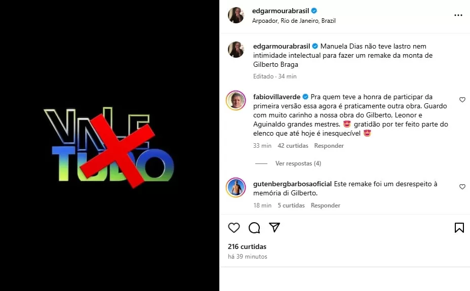 Viúvo de autor de 'Vale Tudo' detona remake na reta final: "Virou vilã!"