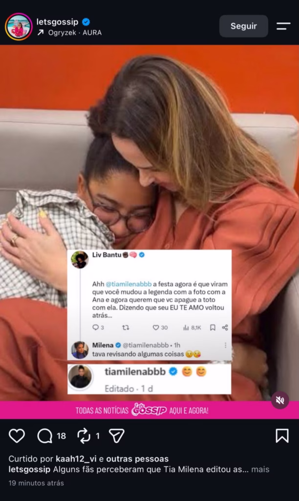 TRETA DE EX-BBBS? Milena se irrita após ser cobrada por tirar "te amo" para Ana Paula