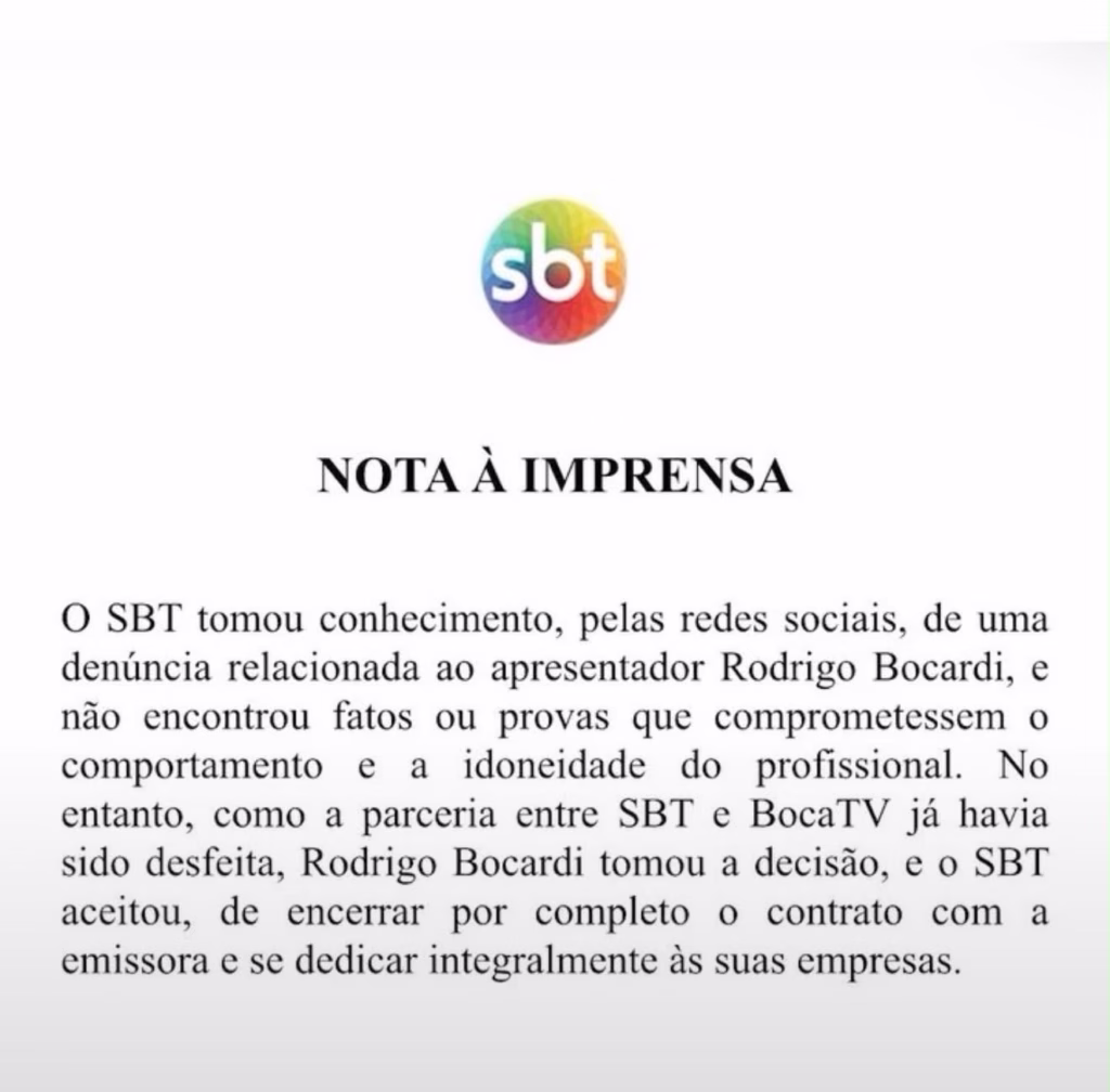 Eu Demiti o SBT: Bocardi Rompe Contrato, Critica Emissora e Sofre Repúdio da Band